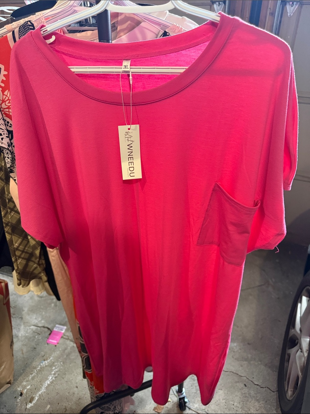 Women’s Relaxed Hot Pink Short Sleeve Pocket Tee dress